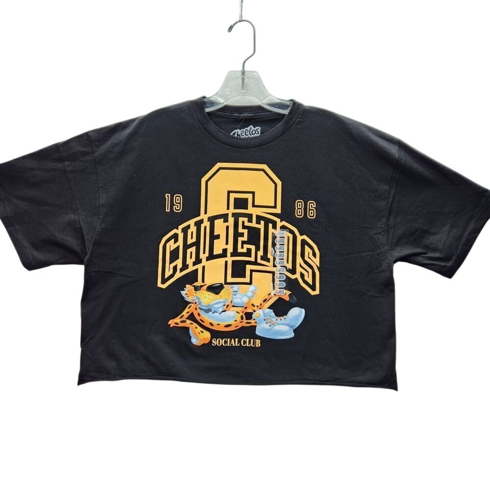 Cheetos Social Club 1986 Graphic Crop Top T-Shirt Black Yellow Retro Snack XL